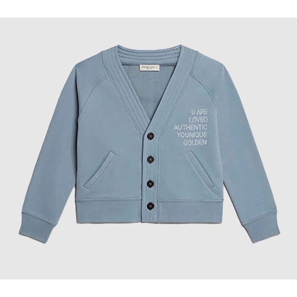 Golden Goose Journey Bead Embroidered Girls Cardigan Sweater Blue